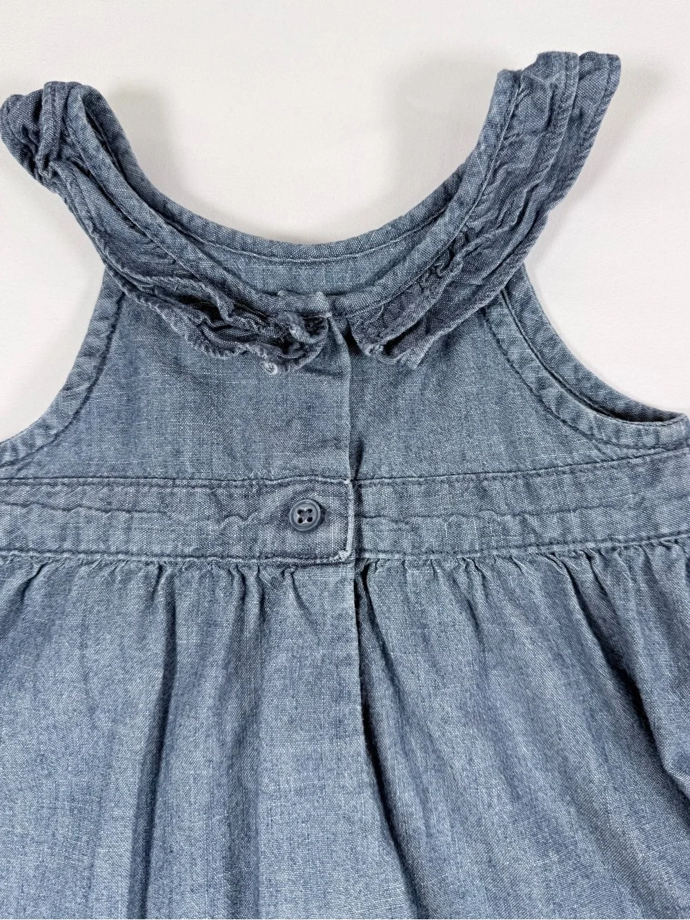 GYMBOREE Girl VTG Bubbly Baby Line‎ Chambray Fish Embroidered Ruffle Dress 6-12M